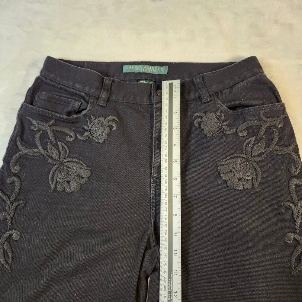 Lauren Ralph Lauren Jeans Women 8 Black Excellent Floral‎ Embroidered Bootcut